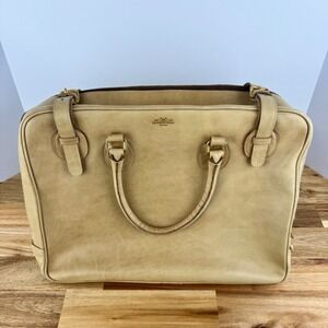 Tramontano Napoli Italian Leather Structured Satchel Handbag Beige Gold Hardware